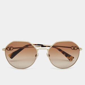 Valentino Gold Tone/Brown Gradient VA 2043 V Logo Chain Sunglasses